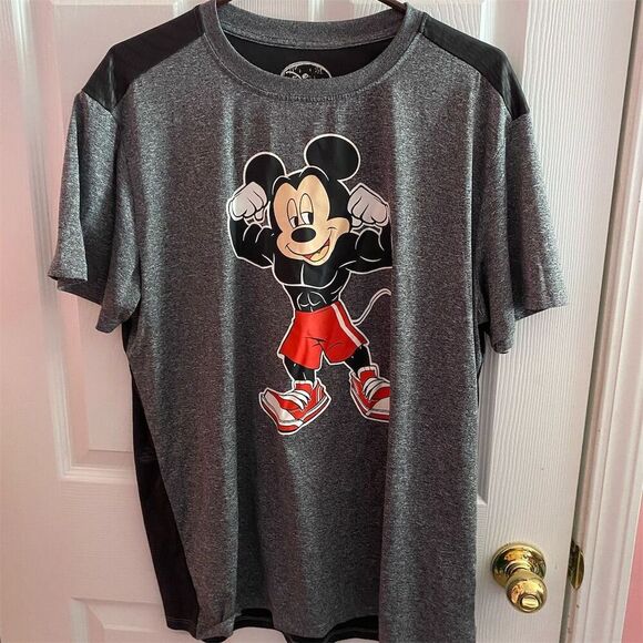 Disney Men's XL Gray Muscular Mickey Mouse Graphic T-Shirt Short Sleeve - Picture 1 of 4